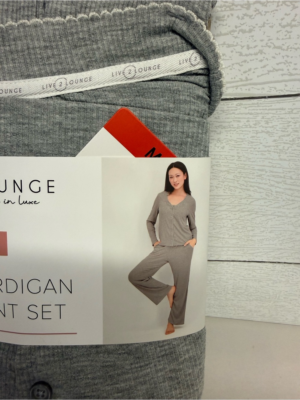 Live 2 Lounge 3 Piece Pajama Set Gray Ribbed Cardigan, Tank and Pants Medium NWT